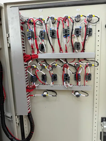 Inside the Al Ain park MCC panel, showing drive, protection and control wiring