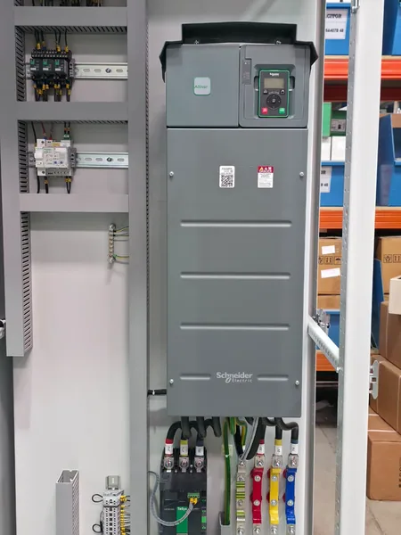 Drive and cabling detail inside the Al Hamra stormwater control panel