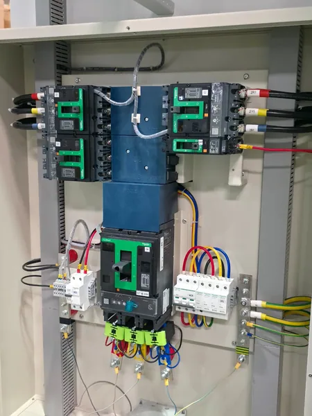 Incoming protection and power wiring inside the stormwater lifting station panel