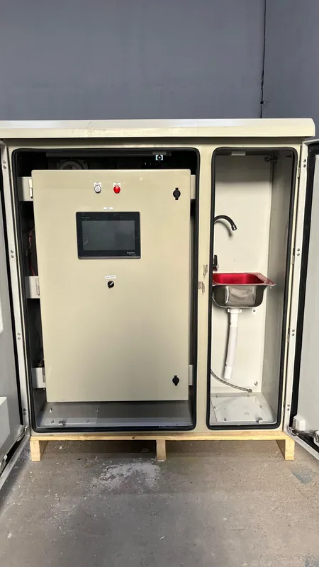 Kiosk RTU panel with touch screen HMI, open for inspection
