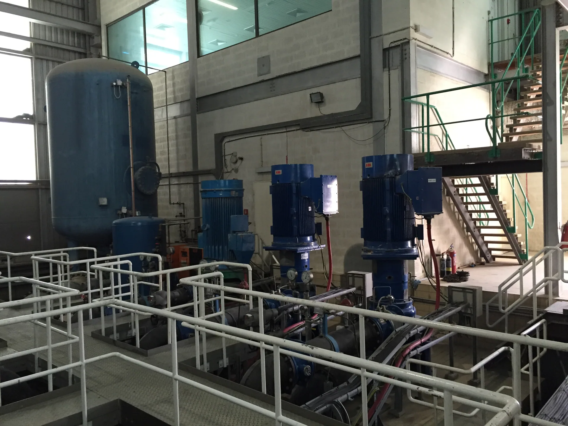 Vertical pump motors with variable frequency drives at a water pumping station in the UAE
